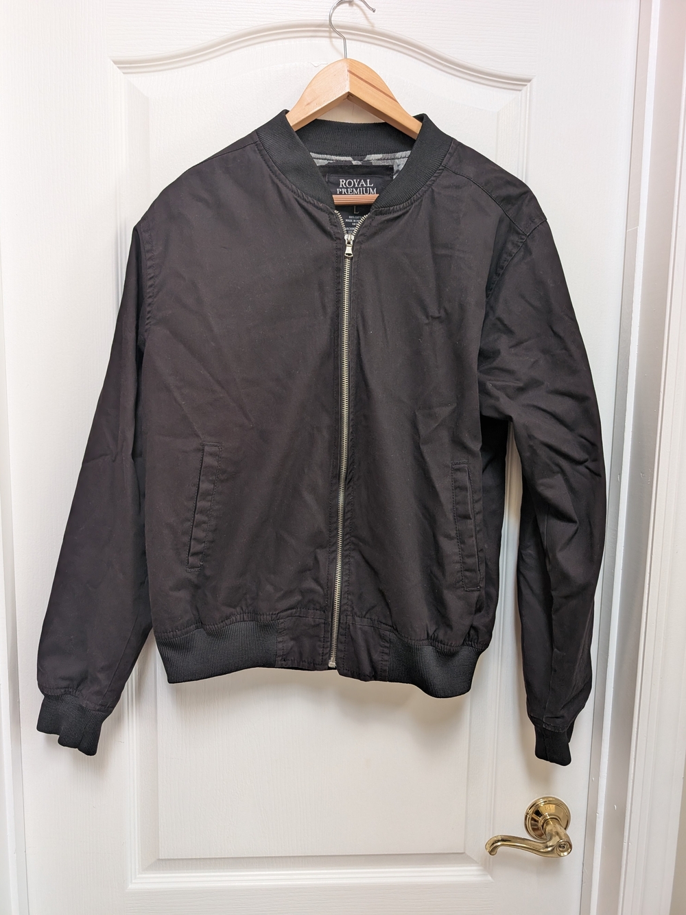 Royal Premium Men’s L Black Bomber Jacket Camo Lined 100% Cotton